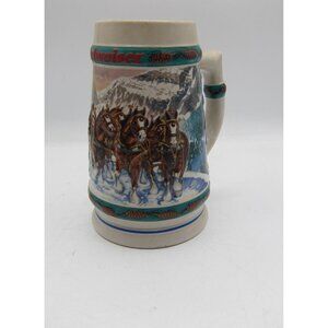 Budweiser 1993 Holiday Stein Collectible Ceramic Beer Mug Clydesdale Winter Scen